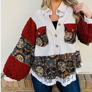 POL Mix N Match Sweater Shirt w Pearls and Lace. Small - Oversized. NWOT.